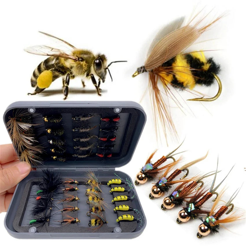 AquaFly Fishing Flies Collection 32-112Pcs Flies Dry Wet Nymph Streamers
