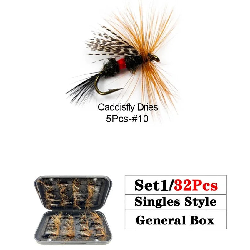 AquaFly Fishing Flies Collection 32-112Pcs Flies Dry Wet Nymph Streamers