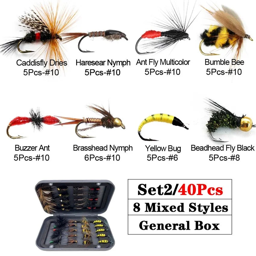 AquaFly Fishing Flies Collection 32-112Pcs Flies Dry Wet Nymph Streamers