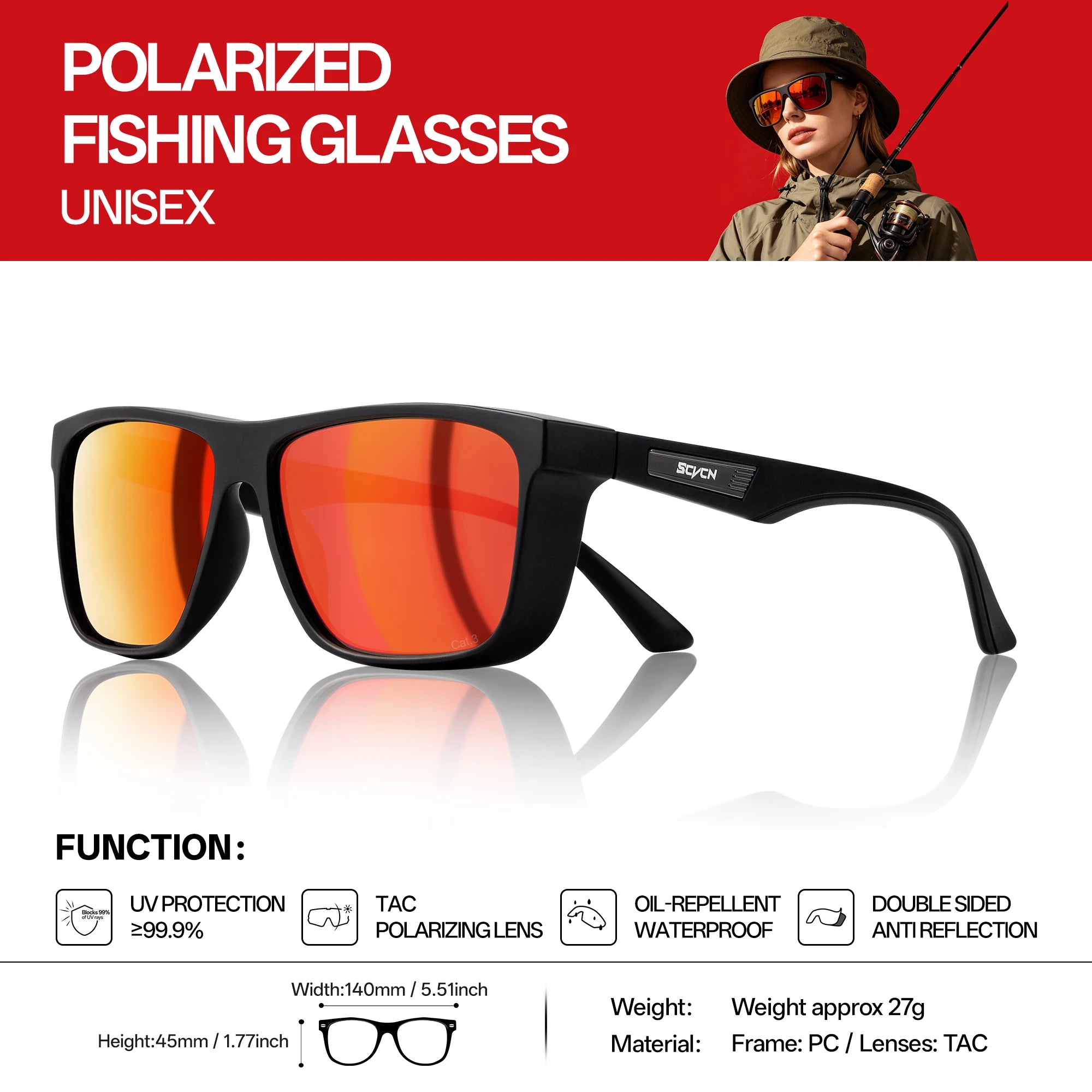 SCVCN Polarized Fishing Sunglasses Men Women Outdoor Water Sport Glasses Cycling Bike Sea Riverbank Fishing Beach UV400 Goggles