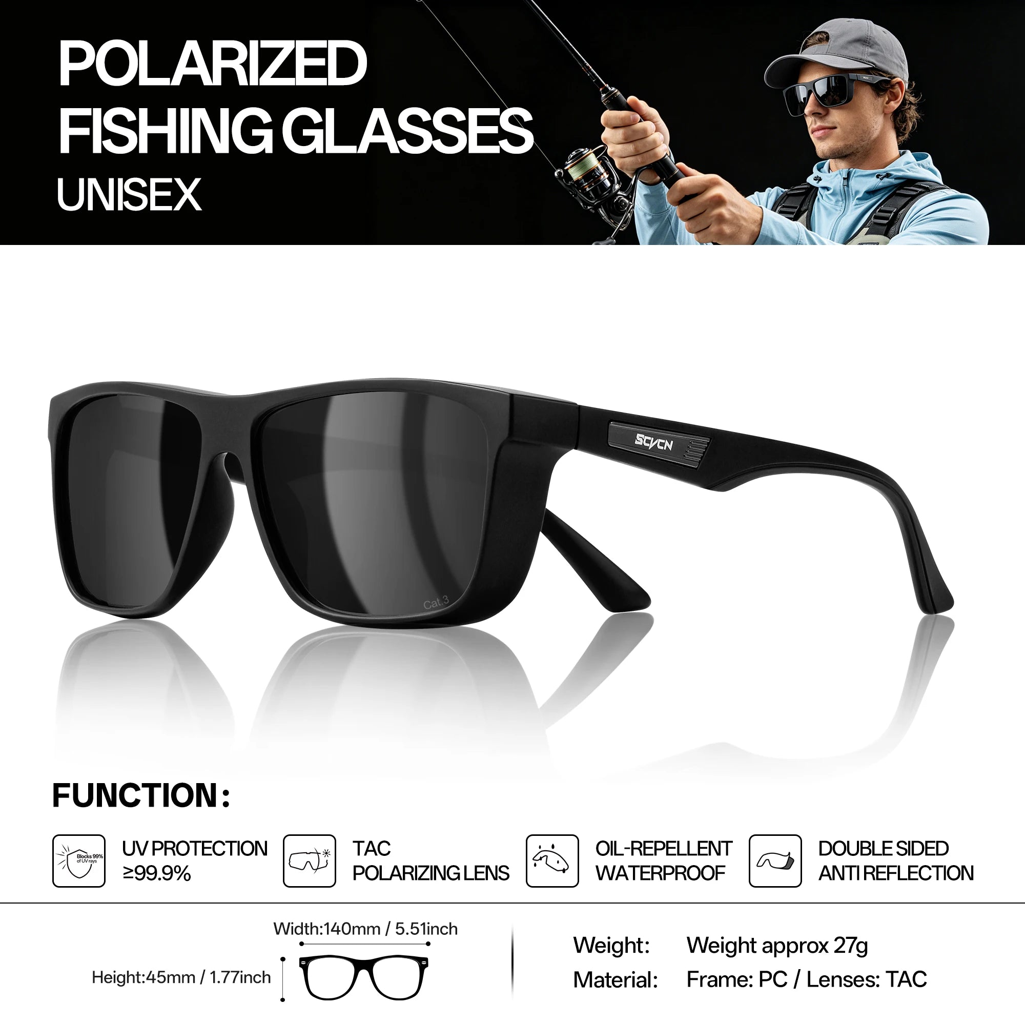 SCVCN Polarized Fishing Sunglasses Men Women Outdoor Water Sport Glasses Cycling Bike Sea Riverbank Fishing Beach UV400 Goggles