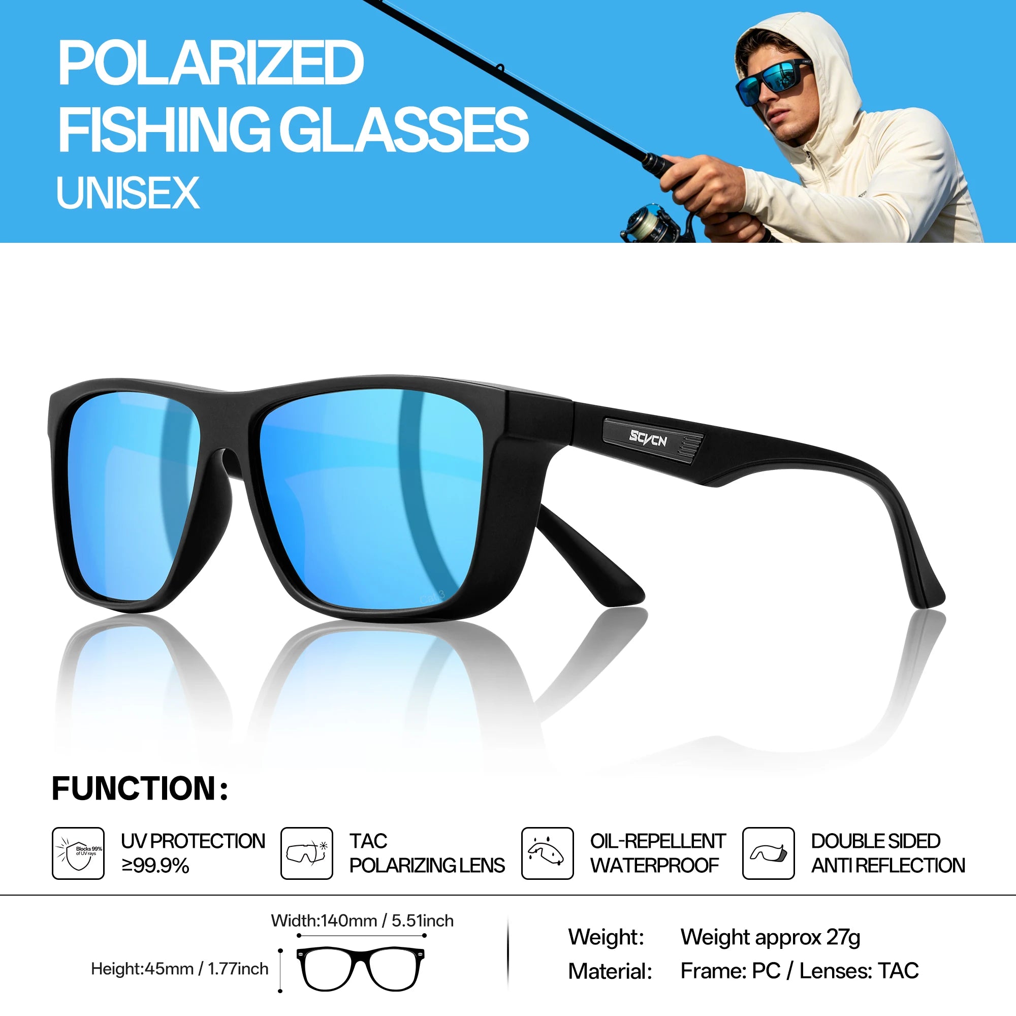 SCVCN Polarized Fishing Sunglasses Men Women Outdoor Water Sport Glasses Cycling Bike Sea Riverbank Fishing Beach UV400 Goggles